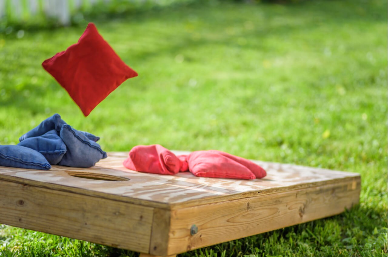 cornhole bean bags and board