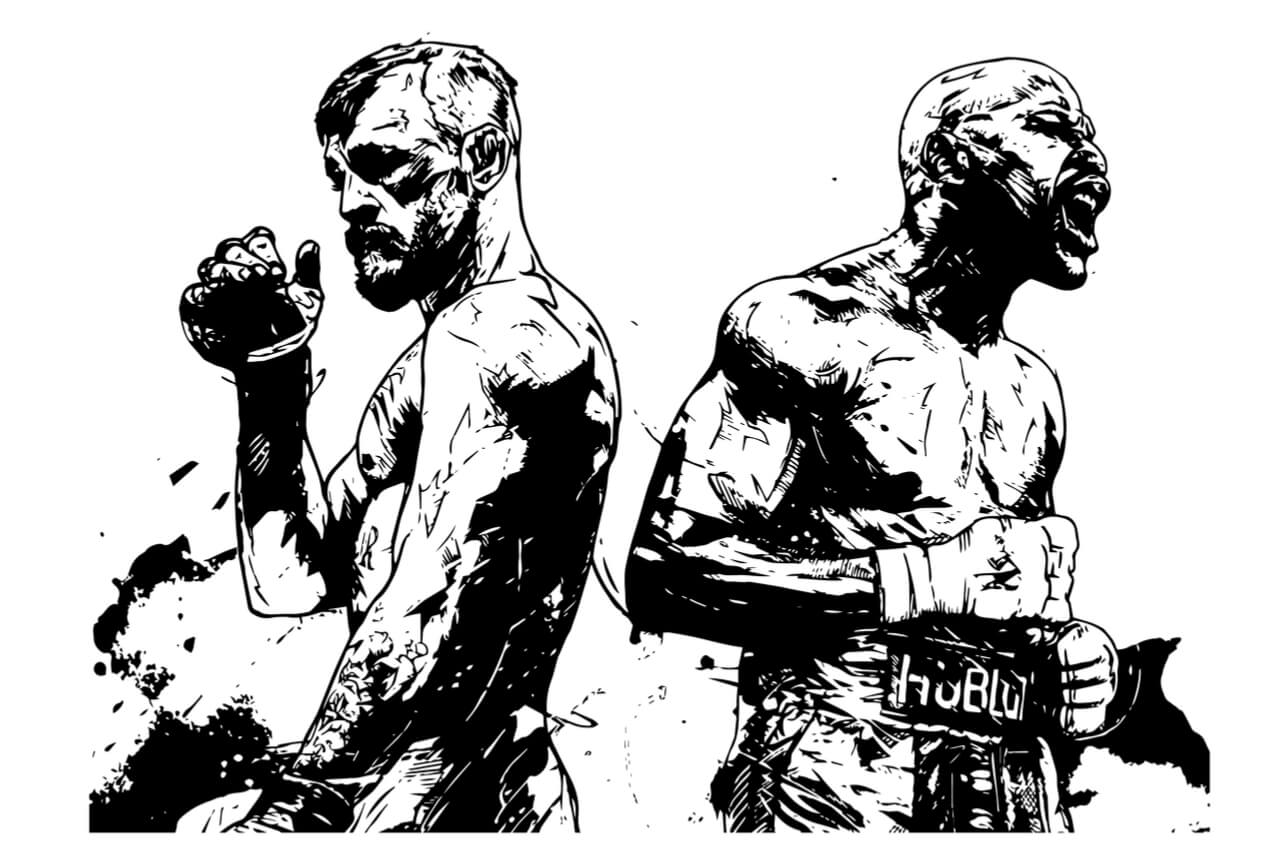 Sketch of Conor McGregor and Floyd Mayweather