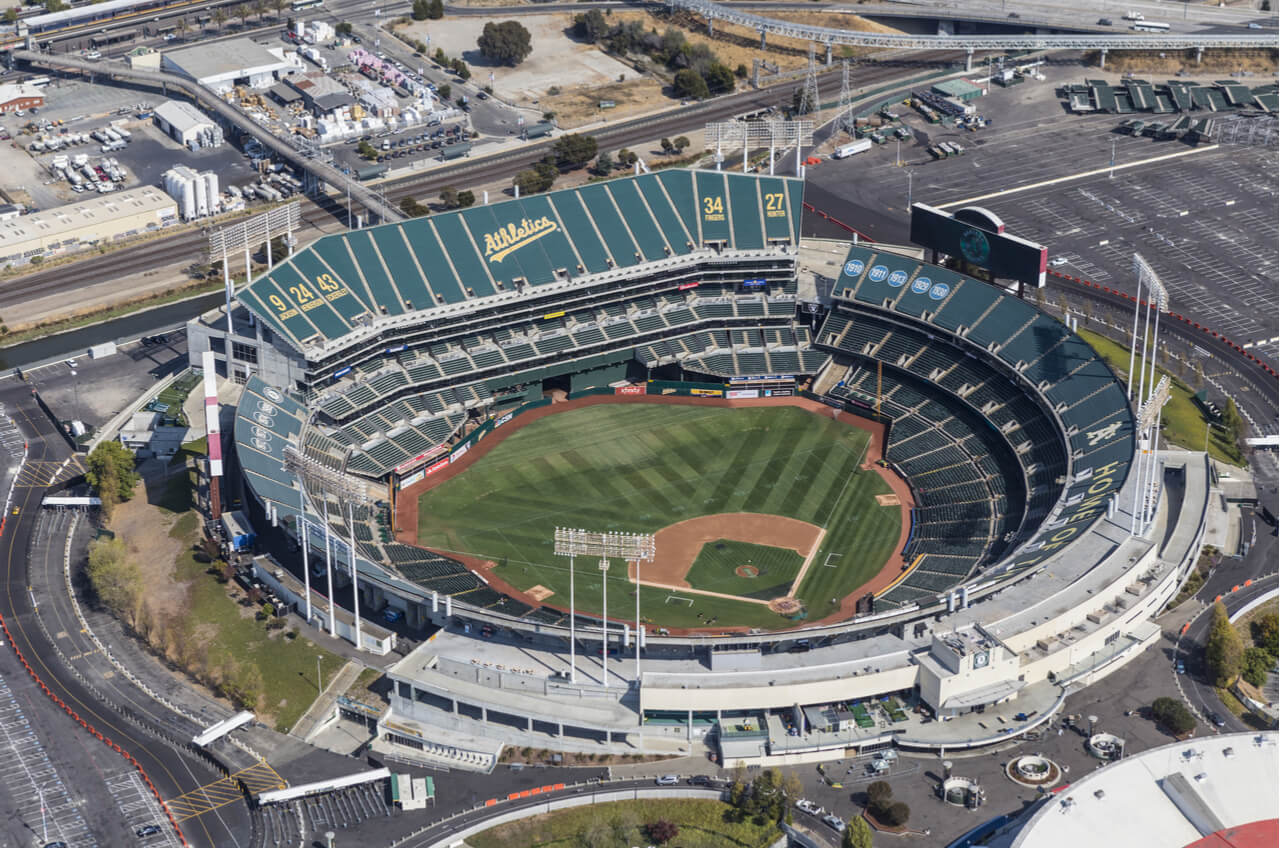 oerhead view of Oakland Coliseum