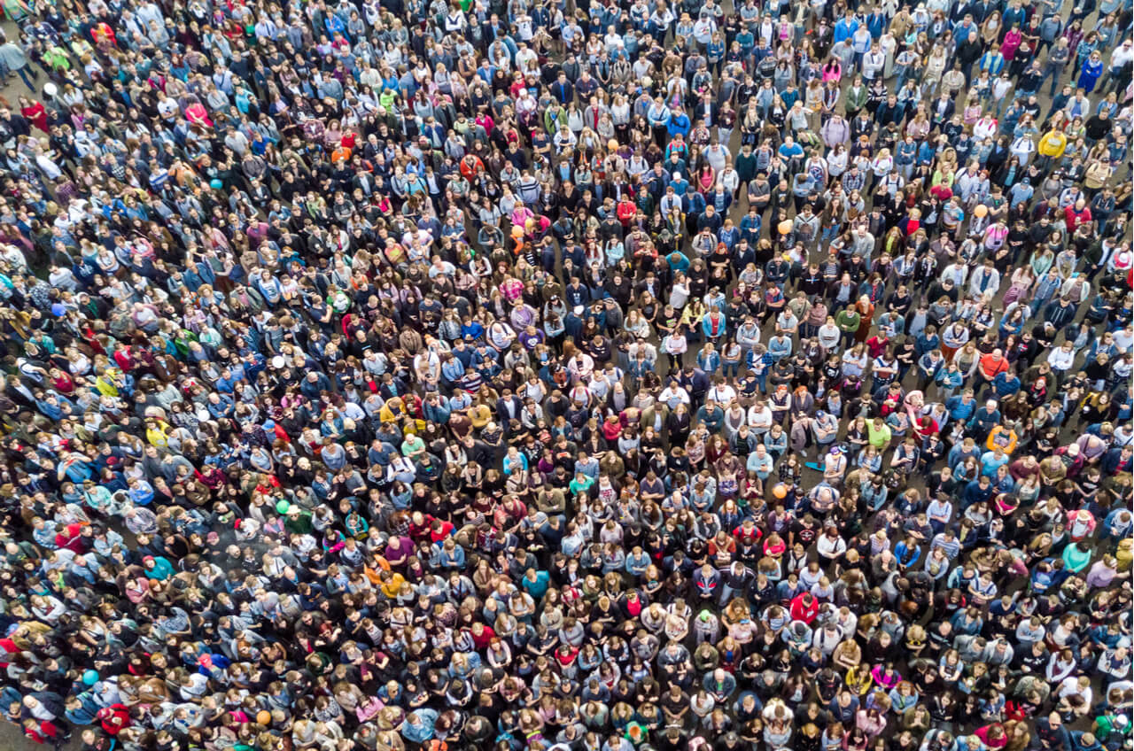 overhead view of large crowd