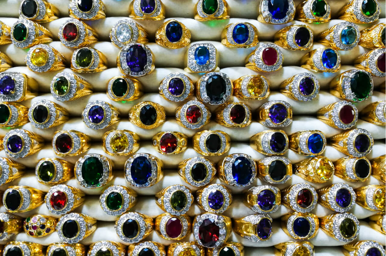 Various gold rings with jewels